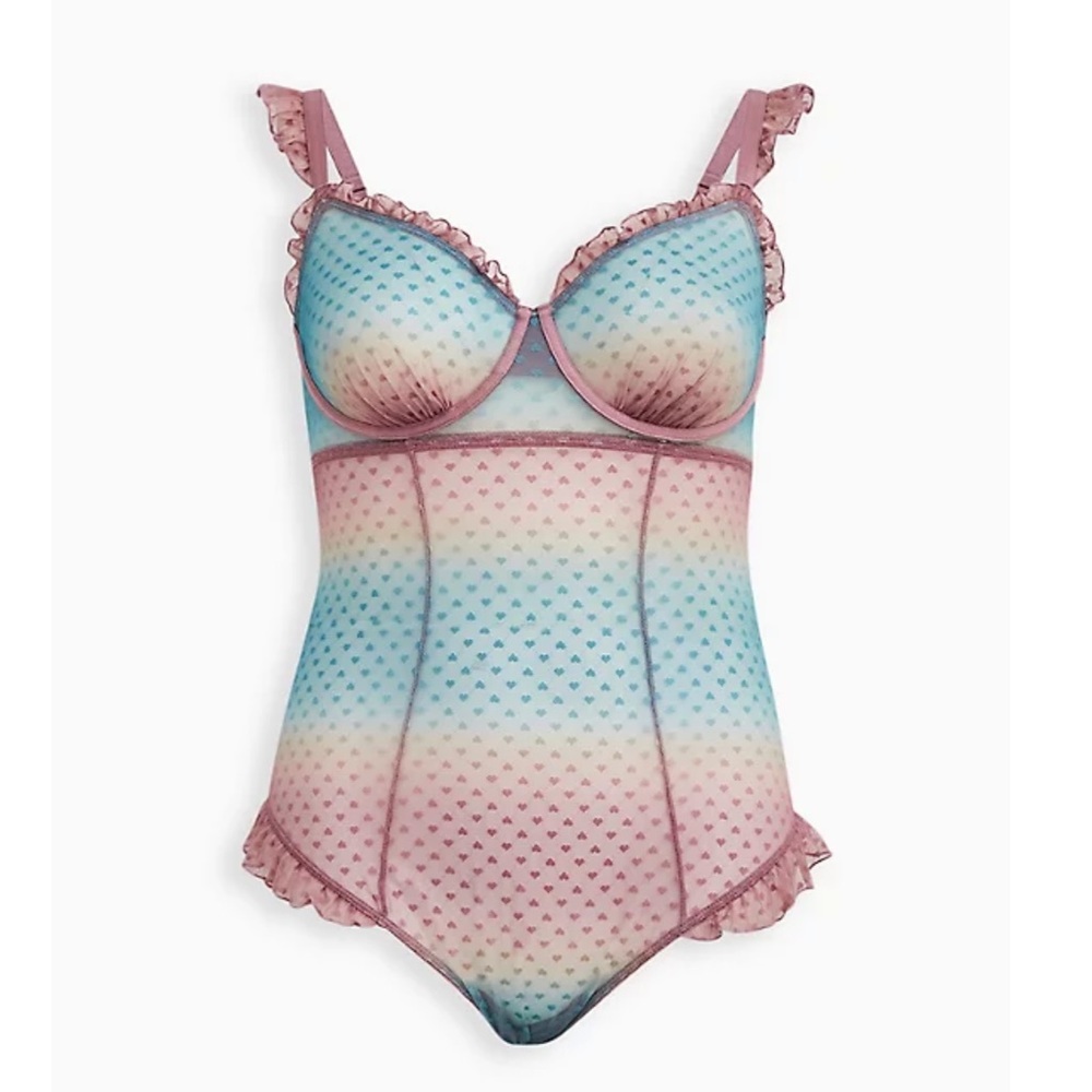 Torrid Ombre Ruffle Trim Underwire Thong Bodysuit